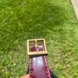 Burgundy Leather Belt with Gold Buckle
